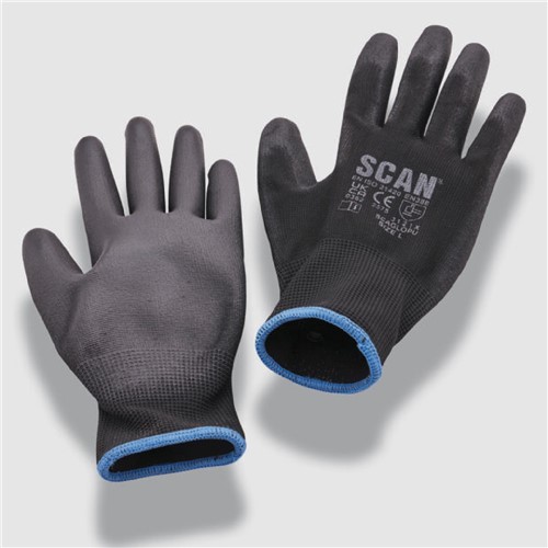 Scan Dipped Black PU Gloves (5pk)