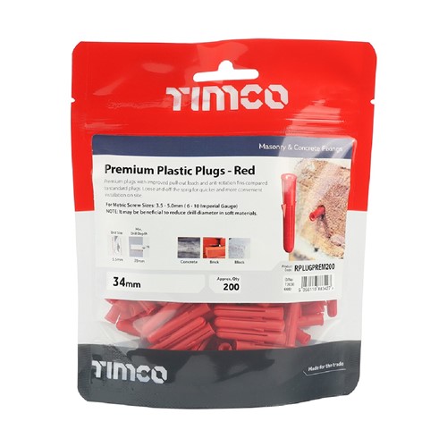 Timco Red Plastic Plugs 34mm (Bag of 200)
